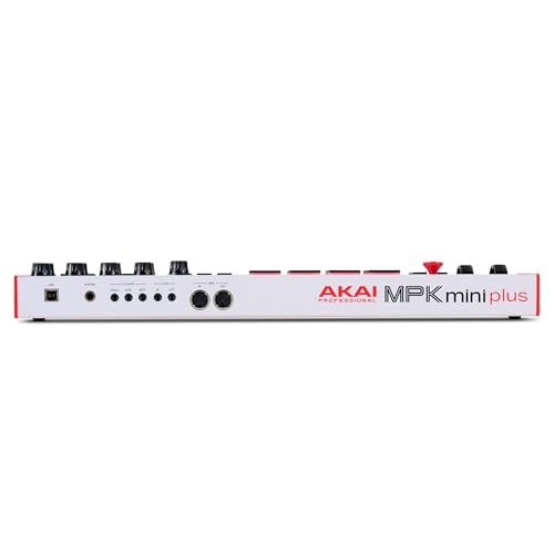 Akai Professional MPK Mini Plus - Teclado Controlador MIDI USB de 37 Mini Teclas con 8 Pads MPC, Secuenciador, MIDI/CV/Gate I/O, Software de Producción y Native Instruments Sound Package, Blanco