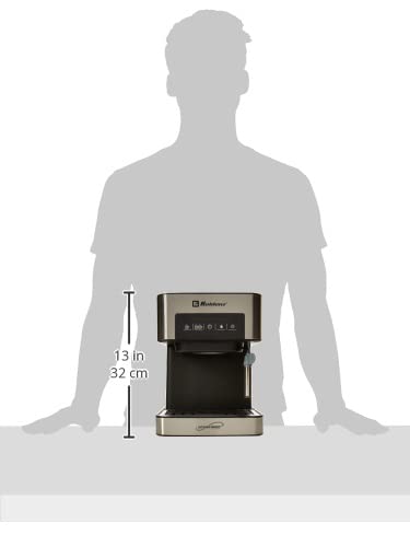 Koblenz Cafetera Espresso y Cappuccino, 2 Tazas, 20 Bares de Presión, 850 W, Sistema de Espuma para Café Cappuccino, Tanque de Agua 1.6 L, Filtro Lavable, Negro con Acero Inoxidable (CKM-750 EIN)