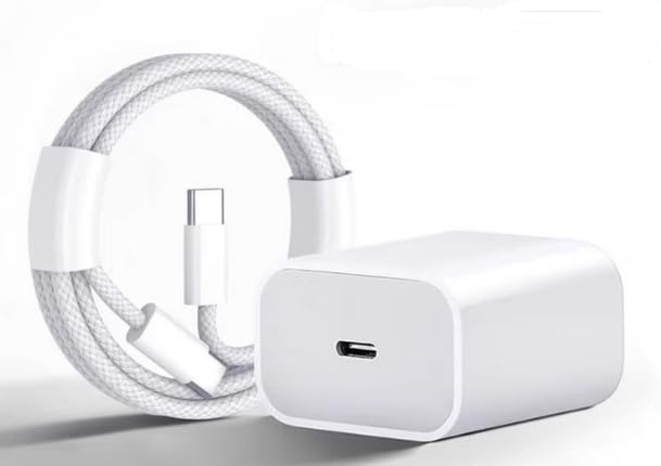 Cargador RUISTLI Blanco 25W Carga Rápida con Cable USB-C 1.5m para IP y Samsung Galaxy