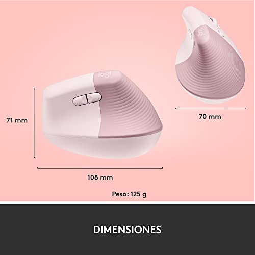 Logitech Lift Mouse Ergonómico Vertical, Inalámbrico, Bluetooth o Receptor Logi Bolt USB, clics Silenciosos, 4 Botones, Compatible con Windows/macOS/iPadOS, Laptop, PC - Rosa