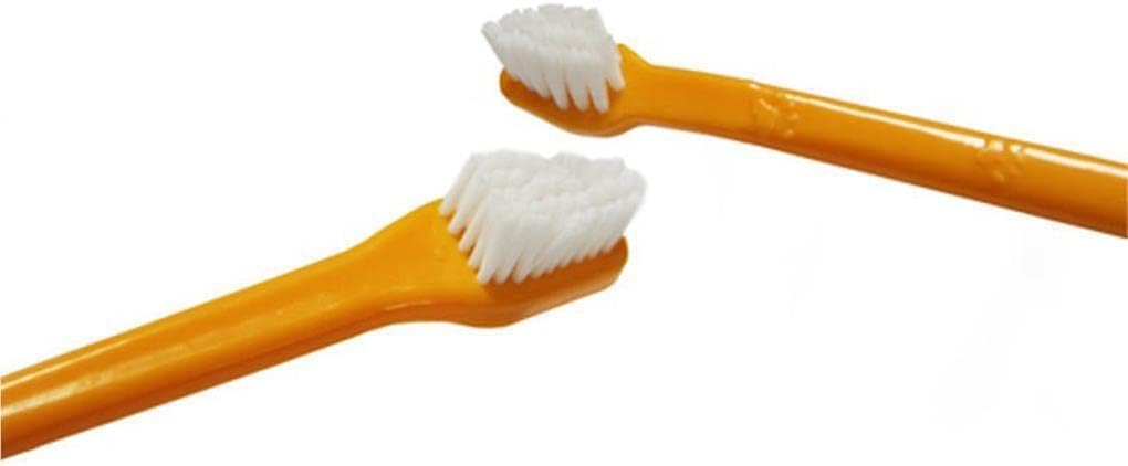 Juego de Cepillos Dentales para Perros | Doble Cabezal, Mango Antideslizante | Limpieza Bucal Avanzada | Accesorios para Mascotas | Material PP y Nailon (Vainilla)