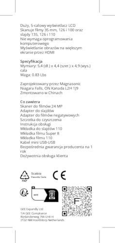 Magnasonic - Escáner FS71, 24 MP, pantalla de 5 pulgadas y HDMI, digitaliza película de 35/126/110 mm, Super 8 / diapositivas de 135/126/110, memoria integrada