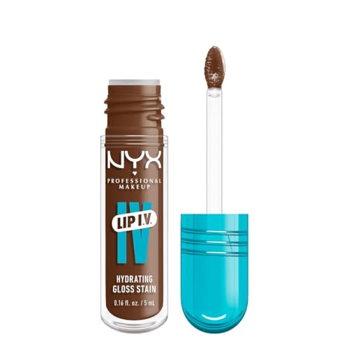 NYX Professional Makeup, LIP IV Gloss Serum Hidratante, Tono: Splash and Spice. Tinta de Labios hidratante con alto pigmento infusionado con agua de coco y magnesio. Fórmula vegana.