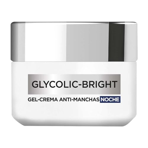 L'Oréal Paris Gel Crema de Noche Anti-manchas Glycolic Bright con Ácido Glicólico y Niacinamida Vitamina E todo tipo de manchas, 50ml