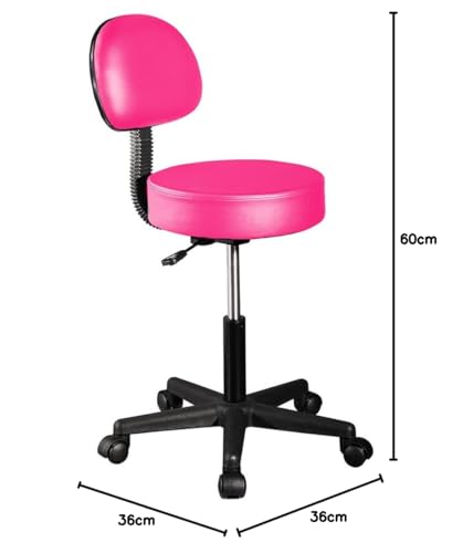 Silla Taburete Circular VANLIG Rosa con Respaldo y Altura Ajustable 38-55 cm para Consultorio y SPA