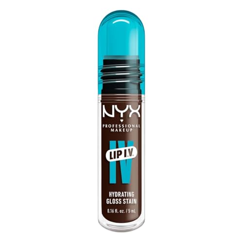 NYX Professional Makeup, LIP IV Gloss Serum Hidratante, Tono: Espresso Soak. Tinta de Labios hidratante con alto pigmento infusionado con agua de coco y magnesio. Fórmula vegana.