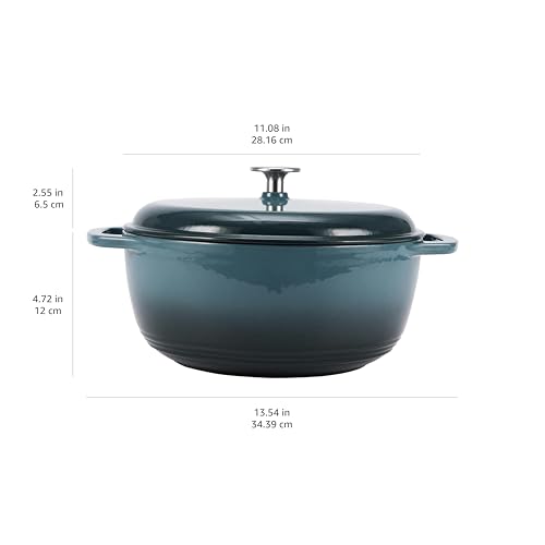 Amazon Basics - Horno holandés cubierto de hierro fundido esmaltado, 6 cuartos de galón, color gris