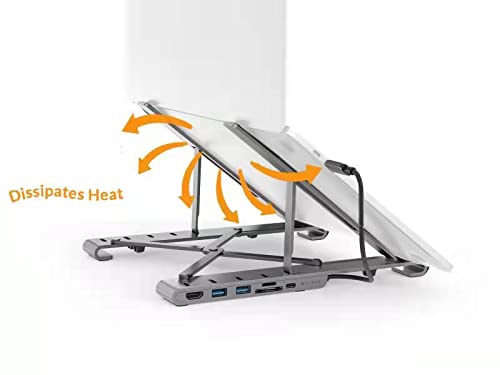 Hyper Drive - Soporte plegable para portátil (USB C, 7 en 1: HDMI 4K30Hz, USB-C 100 W, USB-C 5 Gbps, MicroSD/SD, 2 USB-A 5 Gbps, compatible con Chromebook, Windows PC, MacBook iPad Pro de 10 a 17 pulgadas