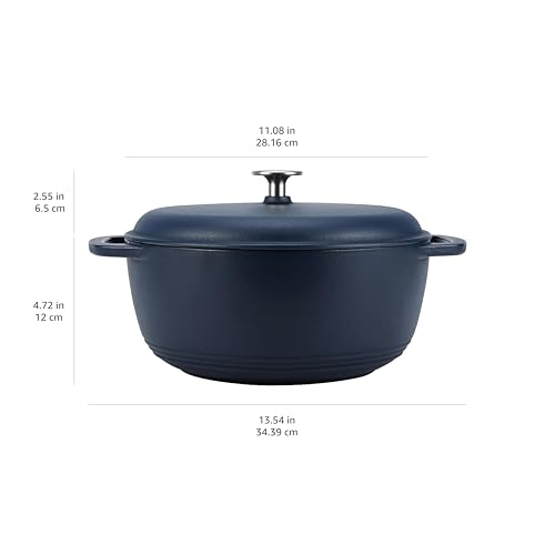 Amazon Basics - Horno holandés cubierto de hierro fundido esmaltado, 6 cuartos de galón, azul marino mate