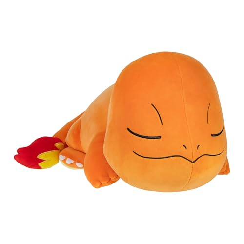 Peluche Pokemon Charmander Naranja Felpa Premium 18 Pulgadas en Postura para Dormir