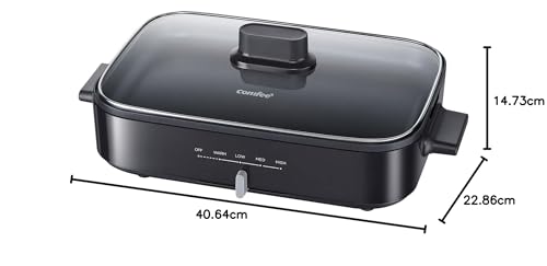 COMFEE' 12-inch Multi-Functional Electric Skillets with Temperature Control, Rapid Heat Up, Easy to Clean, Non-stick Detachable Electric Griddle for Roast, Fry, Sauté, Steam or Buffet, 3.5Qt