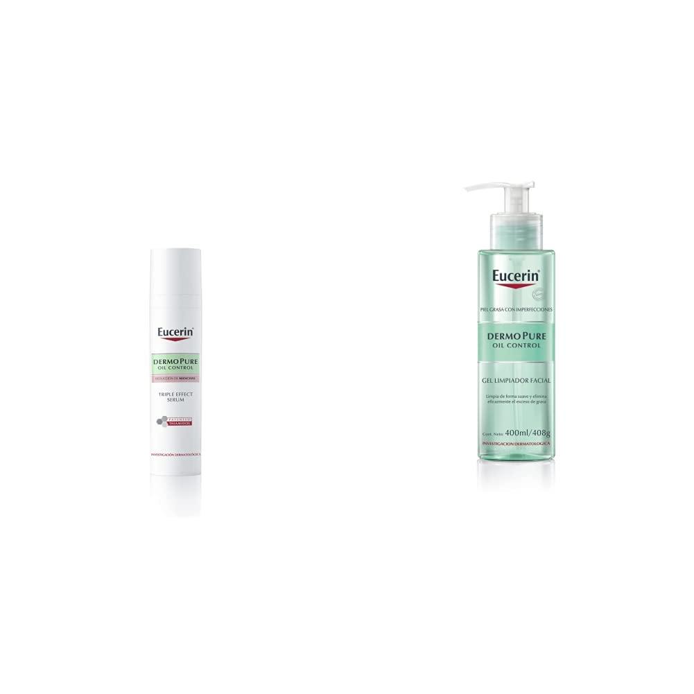 Serum facial ligero DermoPure Triple Effect (40 ml), Efecto Anti-Manchas, Anti-Imperfecciones y Anti-Brillo + Gel limpiador facial piel grasa imperfecciones, 400ml
