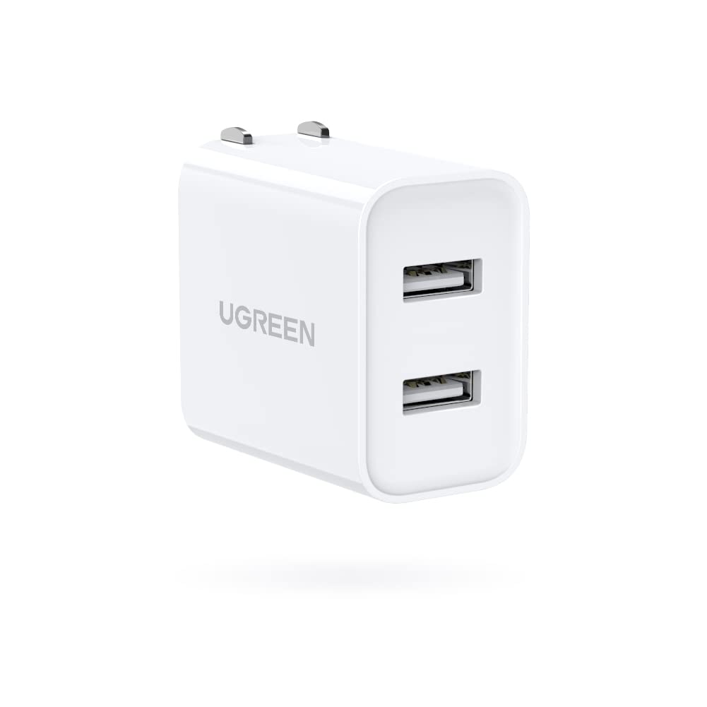 UGREEN 2 Puertos USB Cargador 3.4A Compatible con iPhone 16 15 14 13 12 11 Pro, iPad, Galaxy S10 S9 S8 S7 Note, LG, Motorola, Caaras, Ebook, MP3