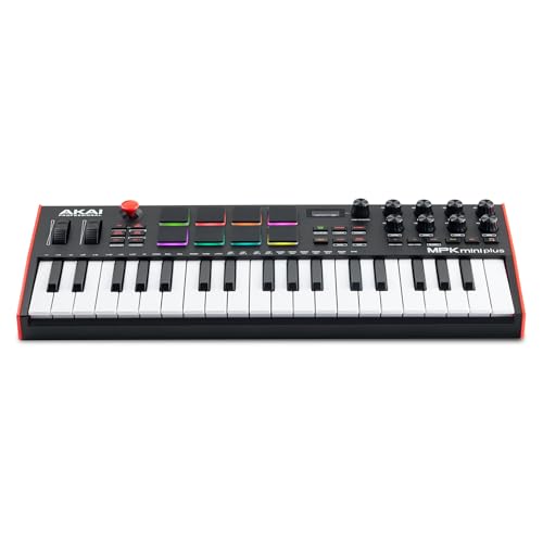 Akai Professional MPK Mini Plus - Teclado Controlador MIDI USB de 37 Mini Teclas con 8 Pads MPC, Secuenciador, MIDI/CV/Gate I/O, Software de Producción y Native Instruments Sound Package