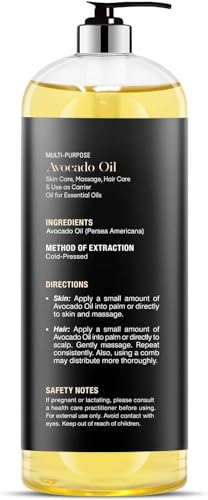 MAJESTIC PURE VIOPY Avocado Oil for Hair and Skin - 100% Pure and Natural, Cold-Pressed, for Skin Care, Massage, Hair Care, and Carrier Oil to Dilute Essential Oils, 470ml
