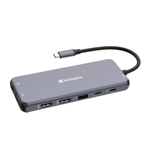 Hub USB C Verbatim 14 en 1 Multipuerto HDMI VGA RJ45 USBA-A USB-C PD con Lector de Tarjetas SD para Mac y Windows Computadora Portátil