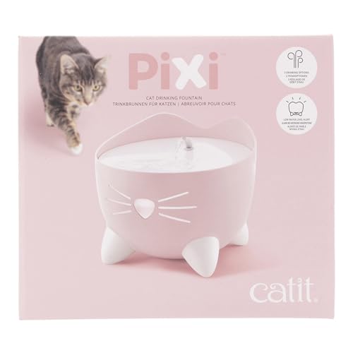 Catit PIXI - Fuente de Agua para Gatos con Triple Filtro y Opciones ergonómicas para Beber, Color Rosa