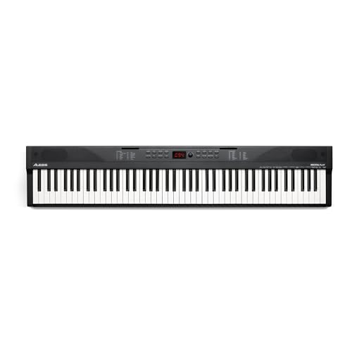 Alesis Teclado piano con 88 teclas y 480 sonidos, altavoces, MIDI USB, atril, adaptador de corriente y lecciones de piano para principiantes