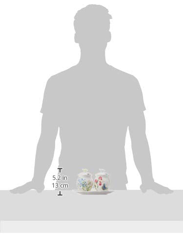 Lenox Salero y pimentero de porcelana fina, diseño floral y mariposa, Set de condimentos, 7 piezas, Blanco, 1