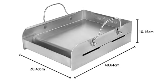 Griddle-Q GQ120 - Plancha profesional 100% de acero inoxidable de tamaño mediano con soporte de calefacción uniforme y asas extraíbles para parrillas de carbón/gas, camping, portón trasero y fiestas (14 x 16 x 6.5 pulgadas)