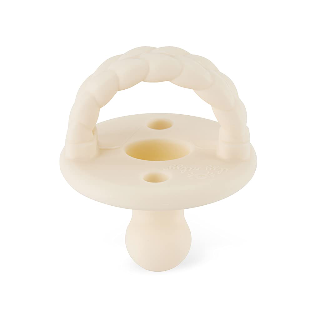 Itzy Ritzy Sweetie Chupetes ortodónticos de silicona con mango plegable y dos orificios de aire para mayor seguridad, juego de 2 pulgadas crema de mantequilla y tostadas, para edades de 0 a 6 meses