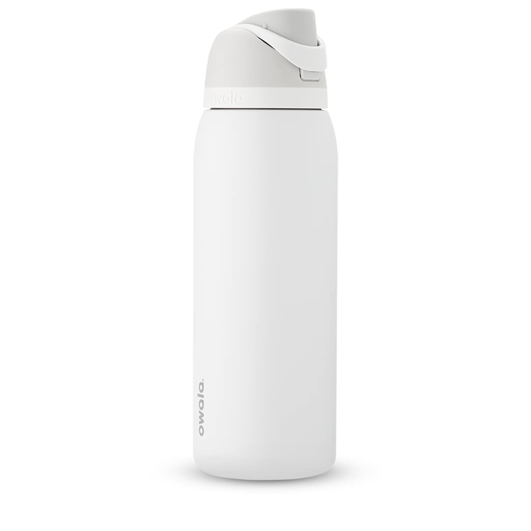 Owala FreeSip Botella de acero inoxidable aislada con popote, botella de agua deportiva libre de BPA, ideal para viajar, 40 oz, Malvavisco Tímido