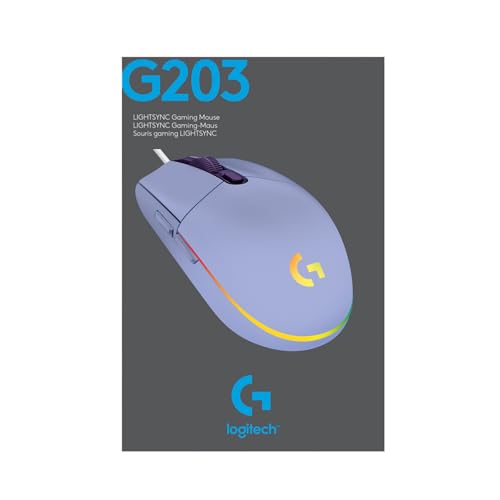 Logitech G203 LIGHTSYNC Mouse Gaming con Iluminación RGB Personalizable, 6 Botones Programables Seguimiento de hasta 8,000 DPI, Ultra-ligero - Lila