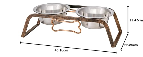 Loving Pets Black Label Collection Rustic Bone Diner for Dogs, 2-Quart, Aged Copper