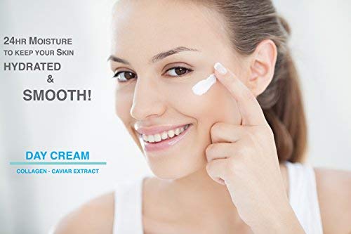 Lawrens Crema de día con colágeno y extracto de Caviar por Lawrens Cosmetics – Humectante – Protector UV – Hidrata la Piel – 4oz