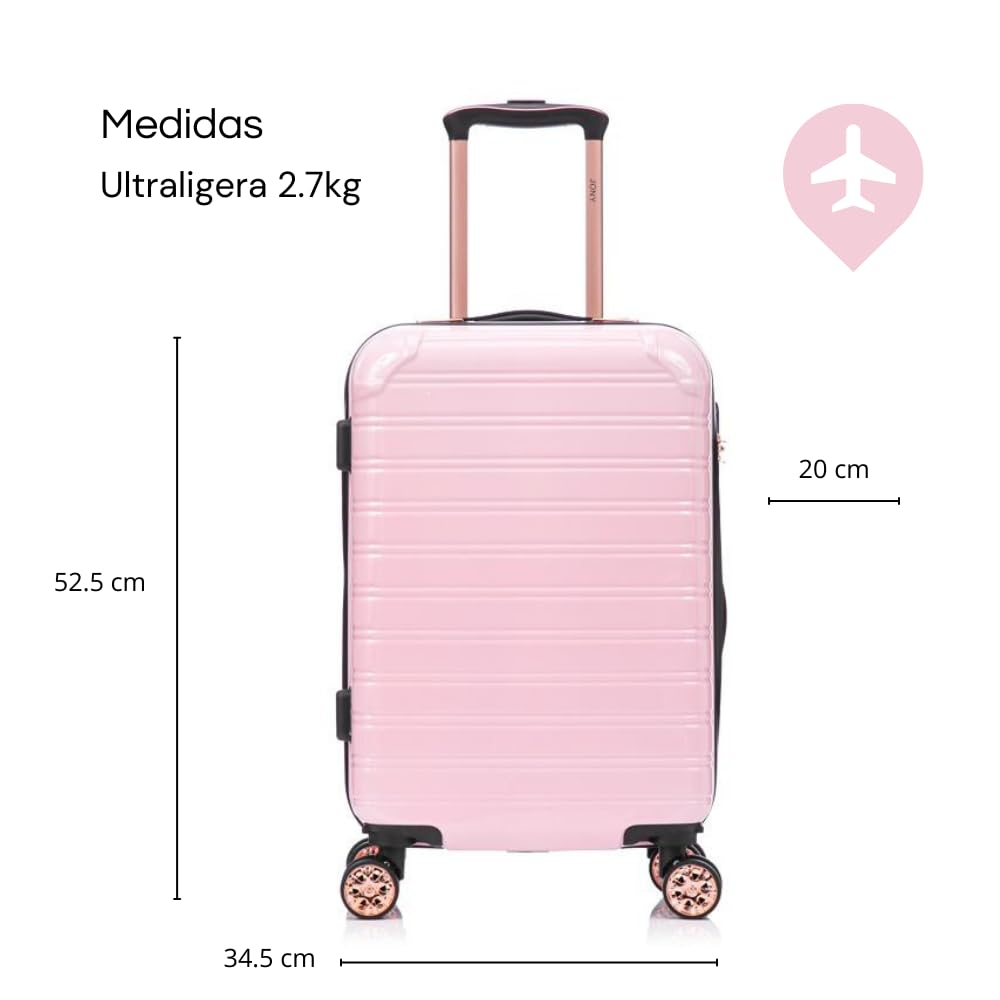Maleta de Mano JONY Carry On Rigida Resistente Ruedas Giratorias 360 Mango Expandible ABS Candado de Seguridad (Rosa Claro)