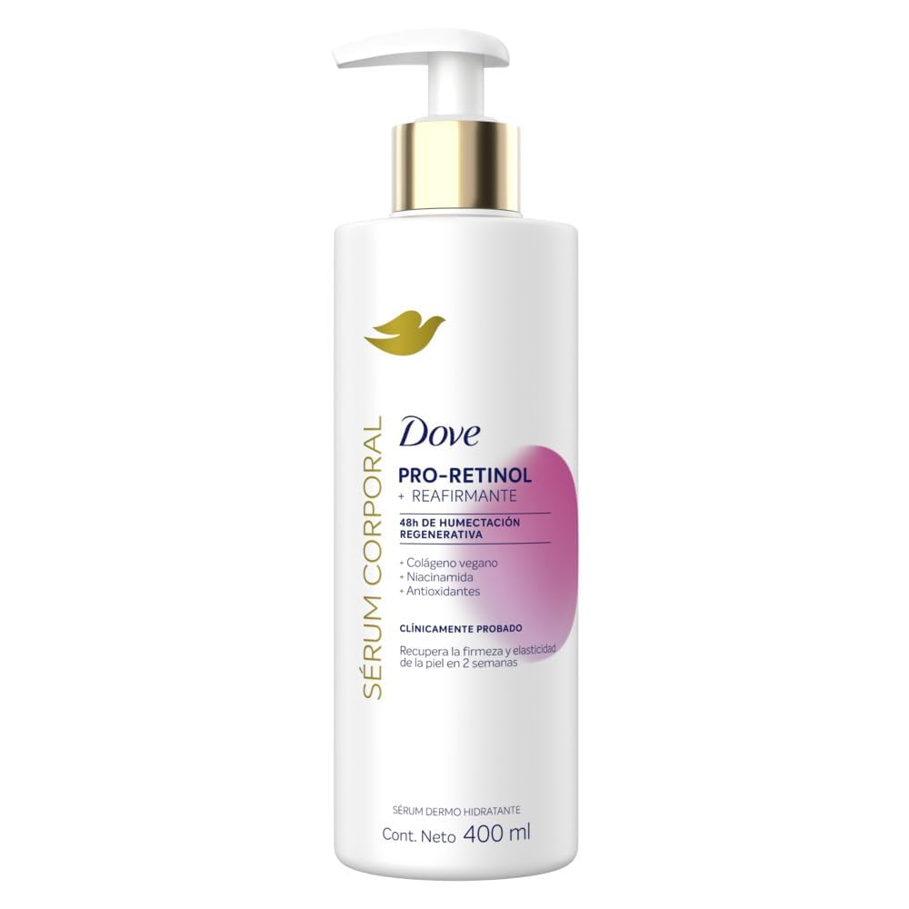 DOVE. Sérum Corporal en Crema Dermo Reafirmante con Pro-Retinol 400 ml + Sérum Corporal en Crema Tono Uniforme con Niacinamida que reduce las manchas oscuras y humecta profundamente 400 ml