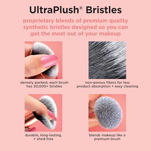 Real Techniques, Everyday Essentials, Set de Brochas de Maquillaje con Esponjas Multifuncionales, Kit de Accesorios Esenciales, Juego de Brochas para Maquillar Ojos, Mejillas y Rostro, 6 piezas