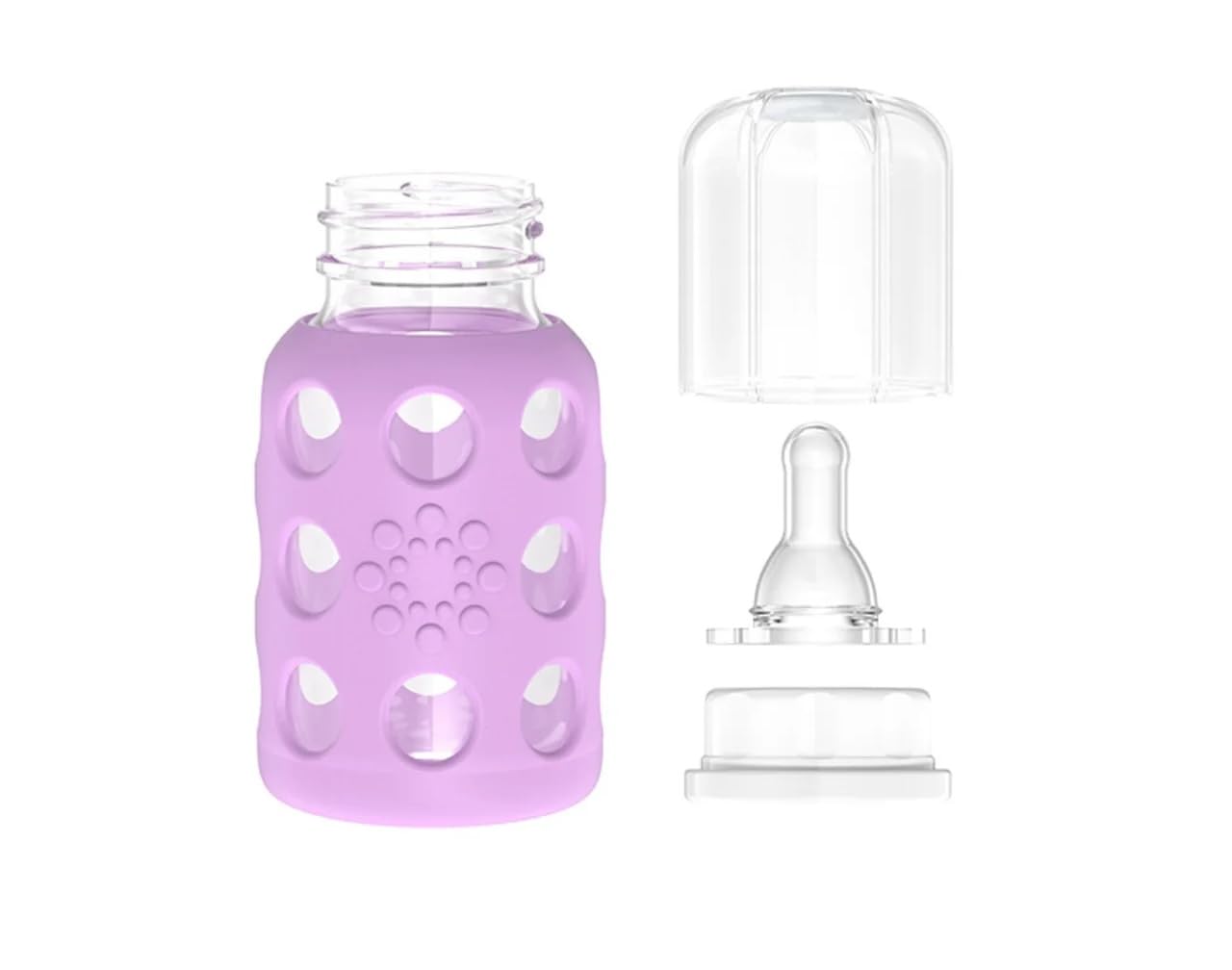 Lifefactory - Biberones de vidrio con protección de silicona, paquete de 4, 4 onzas cada botella (2 menta y 2 lavanda)