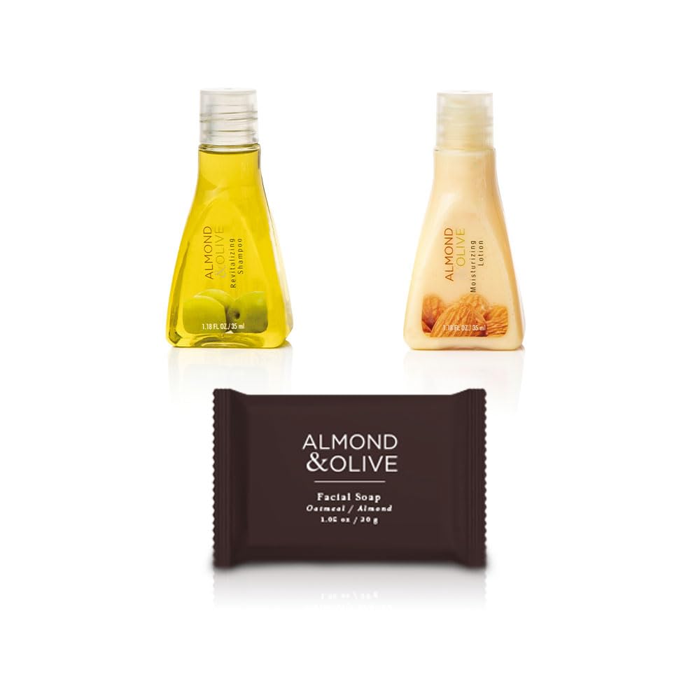 Jypesa | Jabón Hotelero Almond & Olive | Amenidades Hoteleras para Hotel y Airbnb | Kit de Baño 144 Piezas | Jabones Crema y Shampoo