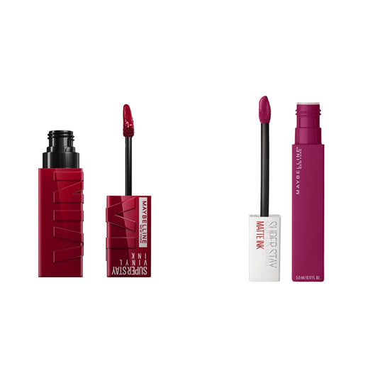 Labial líquido brillante Maybelline Super Stay Vinyl Ink Royal + Labial Liquido Matte Larga Duracion Superstay City Edition, 120 Artist