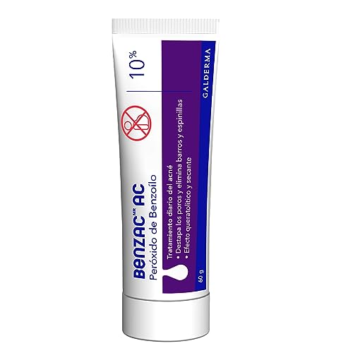 Benzac AC 10% 1 pz 60g Gel para Barros y Espinillas Auxiliar en el Tratamiento del Acné Causado por la Bacteria C.Acnes Formulado con Peróxido de Benzoílo