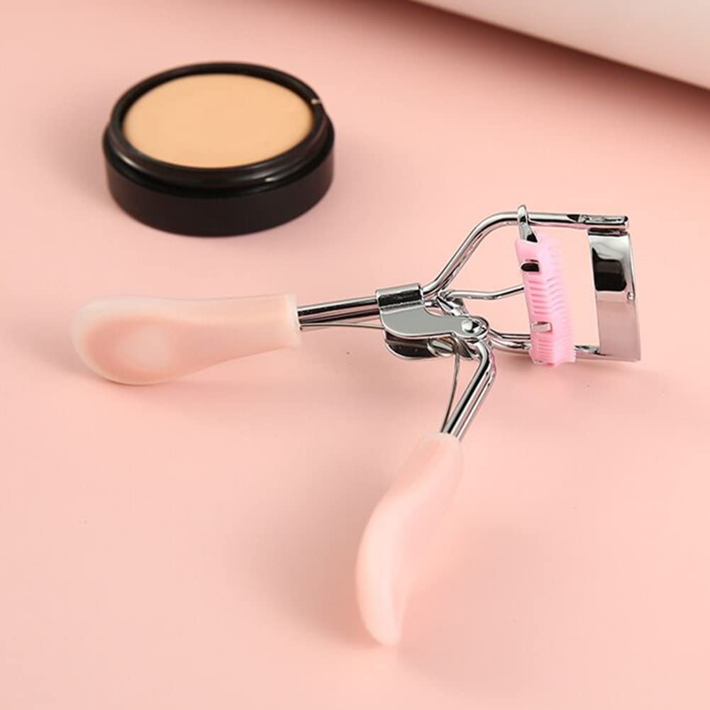 Rizadores de pestañas de acero inoxidable con peine integrado, rizadores de pestañas de belleza con 5 almohadillas de repuesto de silicona (rosa-1)