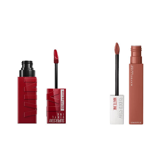 Labial líquido brillante Maybelline Super Stay Vinyl Ink Lippy + Labial líquido indeleble Matte Ink, tono70 amazonian