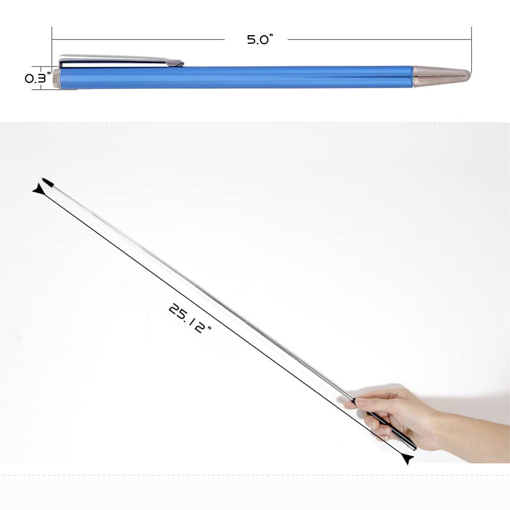 DAITET Puntero - Puntero para Profesores, Puntero para enseñanza, Longitud extendida, Puntero para pizarrón Blanca para presentador, Negro Mate con Ribete Chapado en Cromo (Azul)