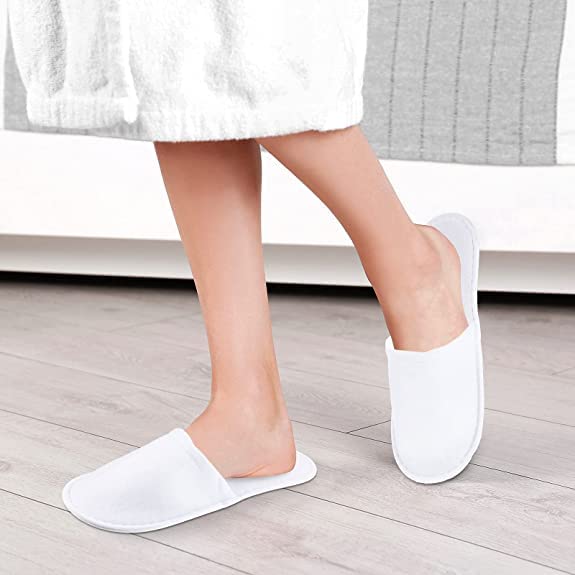 Pack de 10 Pares de Pantuflas Desechables para Spa - Cómodas y Antideslizantes - Ideal para Hogar, Viajes, Fiestas y Hoteles - Talla Única (Blanco)