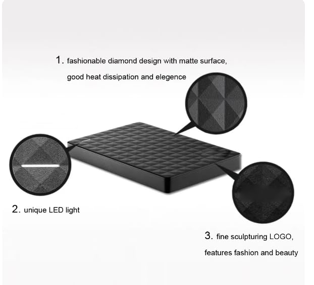 Genérico Disco Duro Externo 2 TB portátil SSD USB 3.1 Tipo C Unidad de Estado sólido portátil para PC, Laptop, Mac, Almacenamiento de Datos y Transferencia de Datos