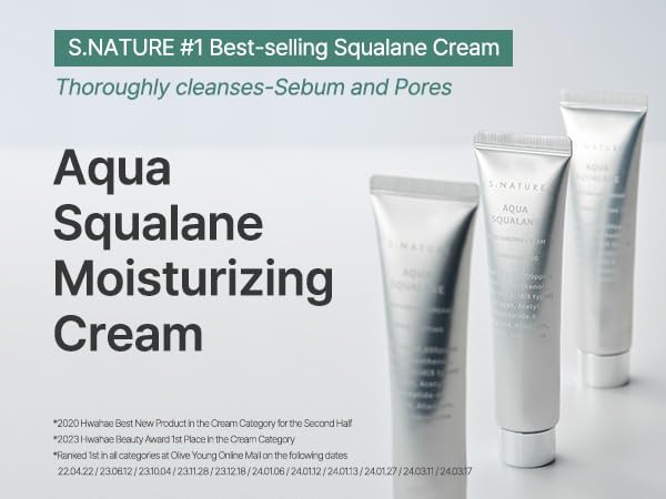 S.NATURE CREMA HIDRATANTE AQUA SQUALANE 60 ml, Hidratante, diaria, calmante, hidratante, nutritiva, elimina poros y sebo, 2.03 fl oz