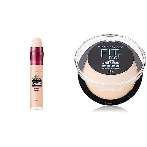 Maybelline Corrector Instant Age Rewind 115 Warmlight, 6 ml + Super Natural Polvo Compacto Matte, 220 Nat Beige, 12 gr
