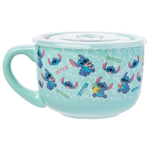 Taza de Cerámica Silver Buffalo Lilo and Stitch Pastel con Tapa Plástica Ventilada