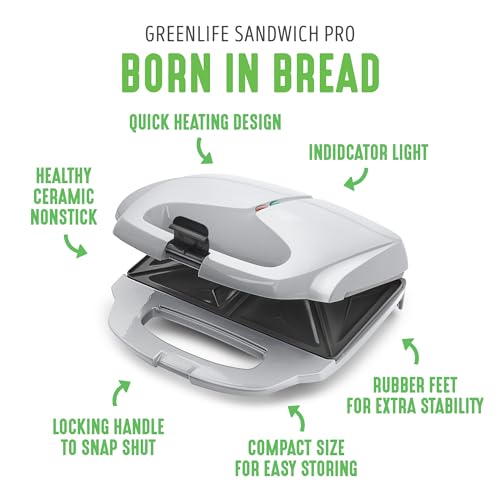 GreenLife Pro Electric Panini - Parrilla y sandwichera, placas antiadherentes de cerámica saludables, luz indicadora fácil, sin PFAS, gris