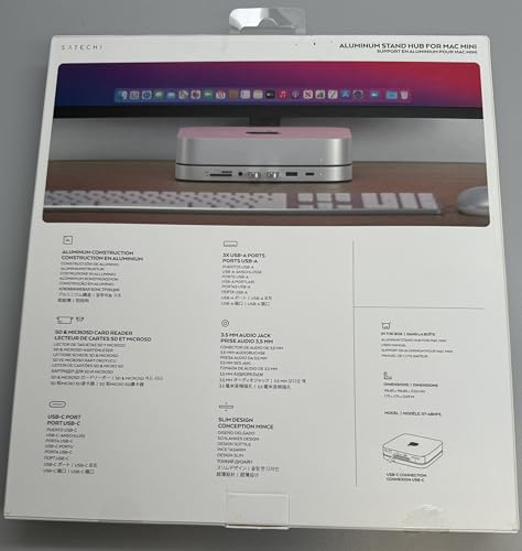 Satechi Hub USB C - Soporte y Hub de Aluminio Tipo C - Puerto de Datos USB-C, lectores de Tarjetas Micro/SD, USB 3.0 y Puerto de Conector de Auriculares - para Mac Studio, Mac Mini M2/M1 (no