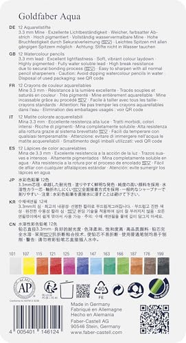 Faber-Castell Colores Goldfaber Acuarelables Para Arte con 12 Distintos Colores, estos lápices acuarelables permiten crear dibujos detallados como efectos de acuarela teniendo una experiencia creativa