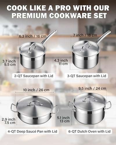 Cooks Standard 02659 Professional Stainless Steel Cookware set 8PC, 8 PC, Silver