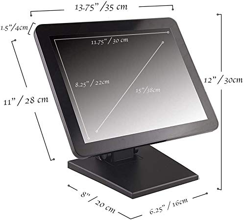 ANGEL POS - Monitor multitáctil capacitivo LED retroiluminado de 15 pulgadas 4:3, visualización táctil de diseño plano sin costuras con soporte de metal POS, para oficina, punto de venta, restaurante,