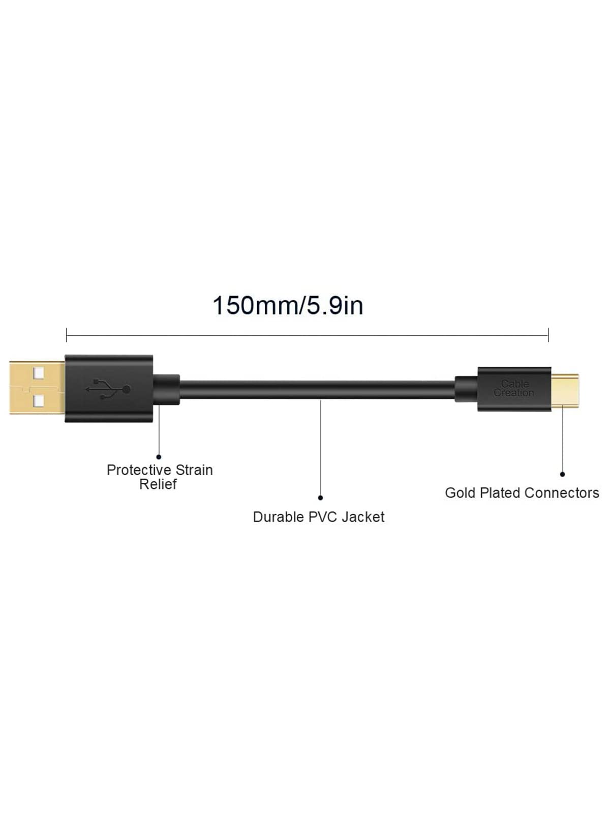 CableCreation Corto USB a USB c 0.5ft USB a a USB C 3a cable de carga rápida 480 Mbps para el Banco de carga Galaxy S23 S23 + S22 s21 S20 / macbook, píxeles, negro de 15 cm